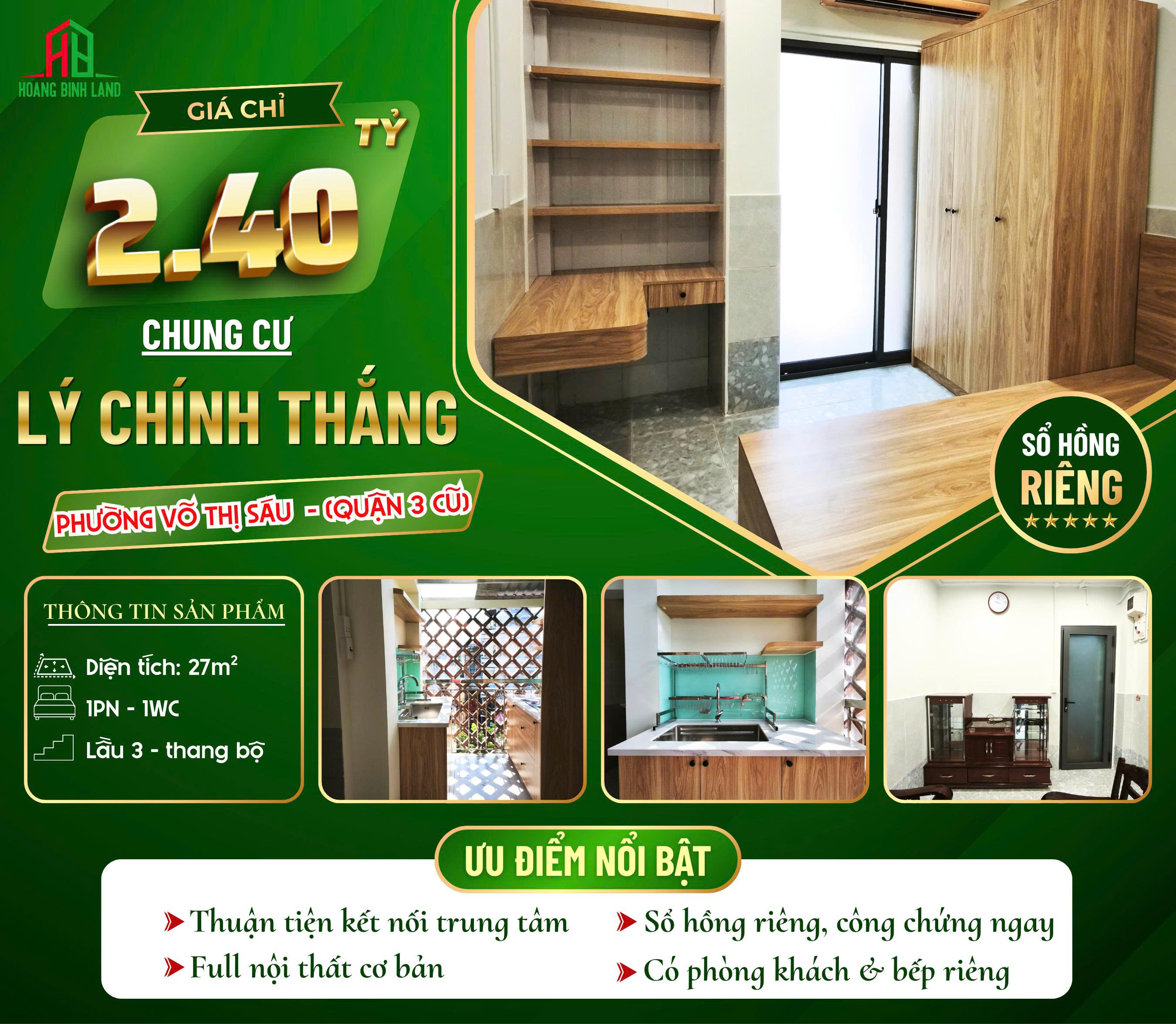 BÁN CĂN HỘ TẠI CƯ XÁ 139 LÝ CHÍNH THẮNG - PHƯỜNG XUÂN HOÀ - 2,4 TỶ